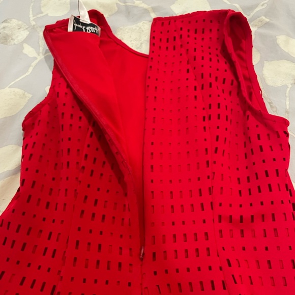 Joseph Ribkoff Fit & Flare Red Midi Dress with Lasercut Square Eyelets, size 8 - Picture 5 of 7